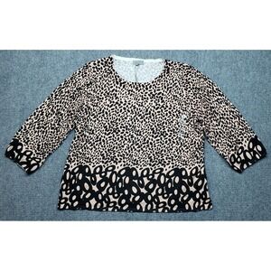 Joseph A Blouse Womens L Pebbles Pink Black Round Neck 3/4 Sleeve Pullover New